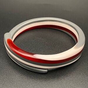 Vintage‎ Lucite Bangle Bracelet Grey White Red Resin Bypass 7.75